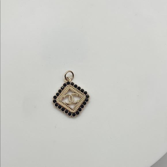 Upcycled Jewelry - 1111. Elegant Gold and Black Crystal Charm